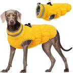 FUAMEY Dog Coat for Large Dogs,Waterproof Dog Winter Jacket with Harness Built in Puppy Cold Weather Coats Reflective Pet Vest with Zipper Warm Fleece Dogs Snowsuit Windproof Yellow 2XL