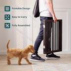 Semiocthome Bamboo Dog Gates Indoor 2-Panel Freestanding Puppy Gates for The House with 2 Metal Stands 24" H Folding Wood Pet Gate for Stairs Doorway, Fully Assembled Safety Fence Espresso