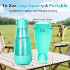 UPSKY Portable Dog Water Bottle, 3-in-1 Foldable Dog Water Dispenser with Food Container & Poop Scooper, Leak Proof, Ideal for Walking, Traveling, Hiking with Small/Large Dogs, 14.2 oz(Green)