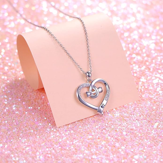 Paw Print Necklace Cat Puppy Paw Earrings Sterling Silver Hypoallergenic Dog Paw and Bone Friendship Cubic Zirconia Paw Set for Women Teen Girls