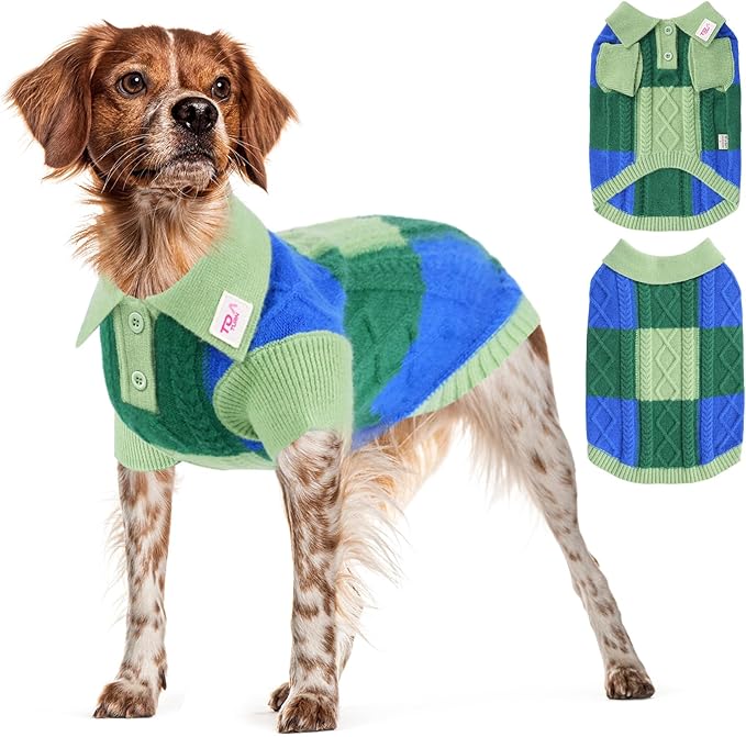 Pullover Dog Sweater,Half Chest Lapel Design Pet Sweaters for Dogs Boys or Girls,Pet Knitted Dog Clothes,Pet Clothing,Suitable for Various Sizes or Breeds Dogs Sweaters(Green Group XL)