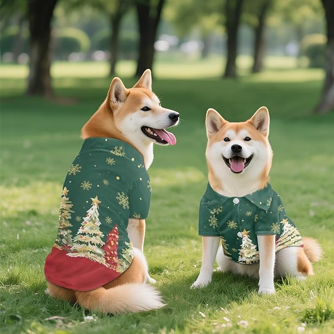 Christmas Tree Dog Shirts for Medium Dogs Girl Boys Cat Clothes Shirt Soft Birthday Puppy Shirt Yorkies Chihuahua Outfits Costume Apparel Christmas Party Clothing Collar for Outdoor Playing