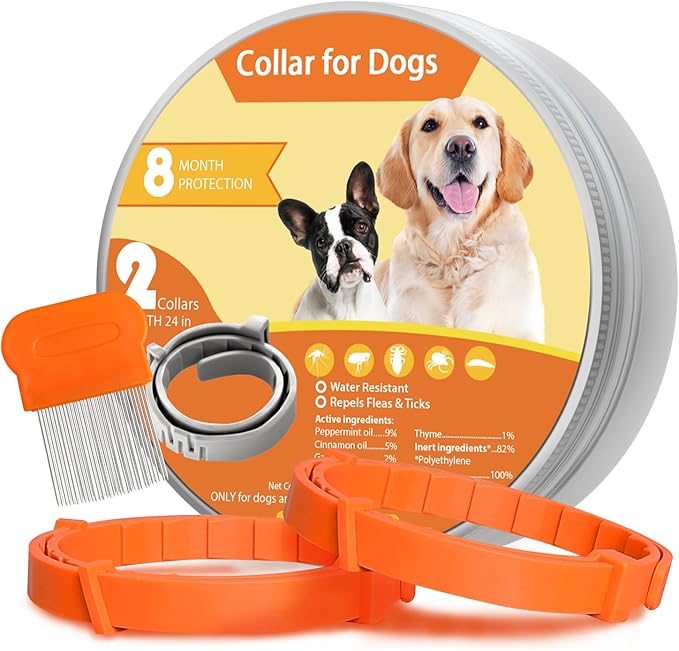 Flea Collars for Dogs, Dog Flea & Tick Control Flea Collar 8 Months Protection, Waterproof Dog Flea Collar, Flea Prevention for Dogs with Comb