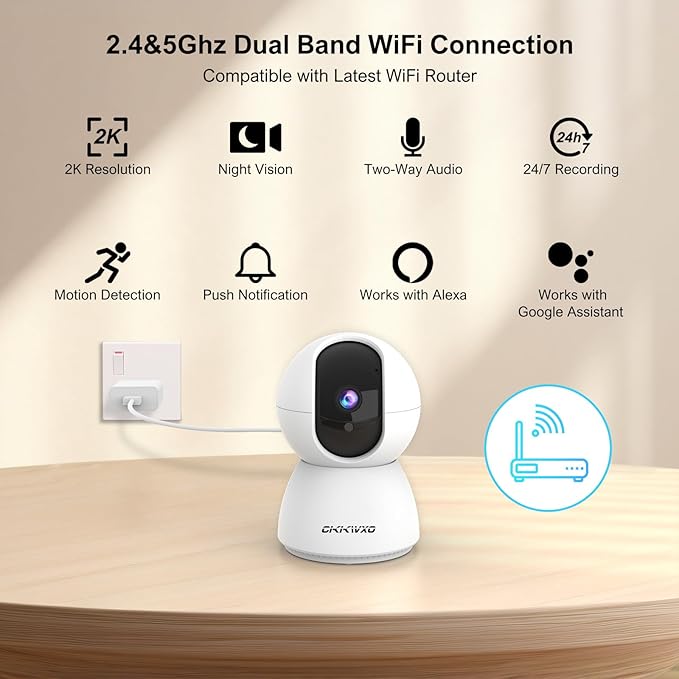 2.4&5GHz WiFi Indoor Security Camera,2K/3MP Camera for Home Security, 355° Pan/Tilt Pet Cam, IR Night Vision Baby Monitor, 2-Way Audio, Motion Tracking, Cloud & SD Card Storage