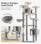 Made4Pets Tall Cat Tree, 80" Cat Tree Tower for Indoor Cats Large Adult, Modern Cat Tower with Scratching Post, Cozy Hammock, 3 Perches and 2 Condos, Sturdy and Fluffy, Light Gray