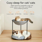Double Cat Bed for 2 Cats Breathable Elevated Cat Beds for Indoor Cats, Round Fluffy Plush Cat Beds,18 x 16.5 x 16.5 Inch Cat Hammock Washable, Easy Assembly Cat Hammock for Multi-cat Household