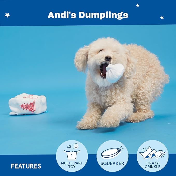 Barkbox Dog Toy 2 in 1 Interactive, Plush Exterior Material & Squeaker, Tearable Dog Toy with Squeaky Ball Inside, Ideal for Toy Destroyers - Andi's Dumpling, Large