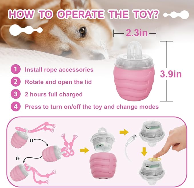 Interactive Dog Toys, [2025 Newly Upgraded] Interactive Dog Ball for Small Dogs, Automatic Moving Dogs Toy Wicked Ball for Boredom & Training, Play Music, USB Rechargeable(Pink)