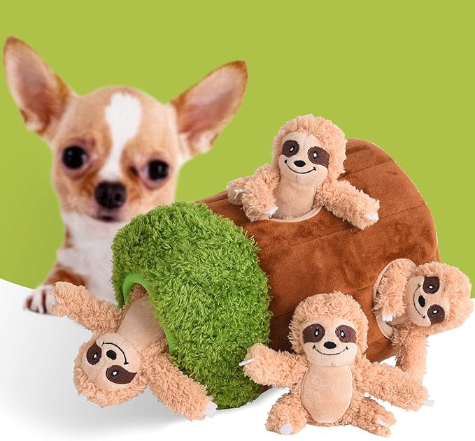 Interactive Squeaky Dog Toys Plush Sloth Dog Toy, Stuffing Woodland Friends Burrow, Dog Toys for Small Medium Large Dogs, Squeaky Plush Dog Toy (Medium)