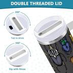 Boccsty Bright Insects Dark Insulated Tumblers Beetle Reusable Stainless Steel Tumbler 40 oz Cup Coffee Travel Mug Water Bottle with Handle & Flip Straw for Home Office Car