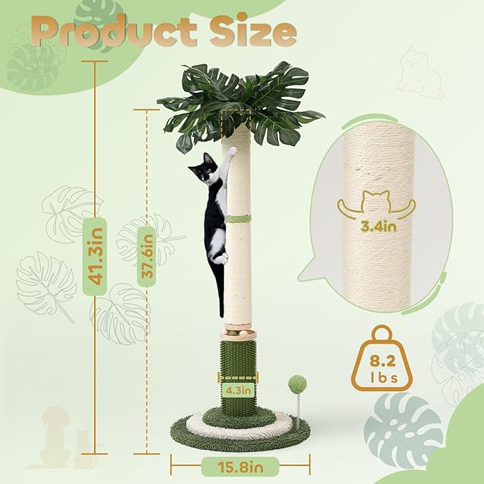 EMUST Cat Scratching Post - 41.3" Tall Cat Scratcher with Interactive Ball Track for Indoor Cats, Cat Post with Self Groomer for Kittens and Adult Cats Protect Your Furniture