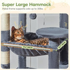 Taoqimiao 72 Inches Cat Tree for Large Cats, Multi-Level Tall Cat Tower, Widened Cat Condo with Large Scratch Board, 5 Scratching Posts, Metal Hammcock, Cozy Basket, Smoky Gray, MS045G
