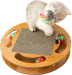 Cat Scratching Board with 4 Cat Bell Balls Toys and Spring Mouse Toy, Cat Scratcher Pad for Indoor Cats, Cat Scratcher Cardboard, Durable, Cat Self Groomer, Stable and Non-Slip, Eco-Friendly Wood