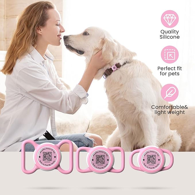 Waterproof AirTag Dog Collar Holder for Apple Tracker QR Code Case Pink