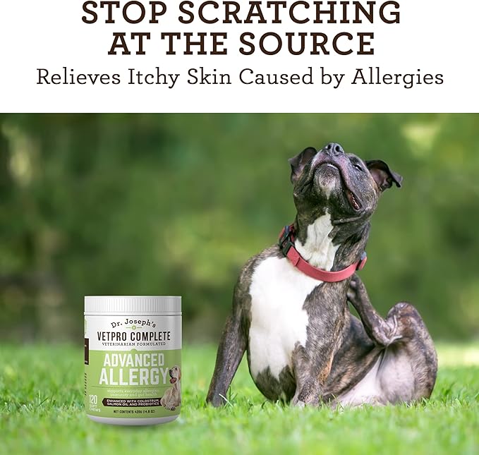 VetPro Advanced Allergy and Itch Support for Dogs - Supports Seasonal Allergies, Itchy Skin, & Immunity - Enhanced with Salmon Oil, Probiotics & Colostrum for Allergies, Immune Support, & Gut Health