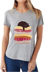 Womens Vintage Graphic Tee Shirt Cat Print Short Sleeve Loose Tunic Tops Gothic Oversized Punk Baggy Shirts