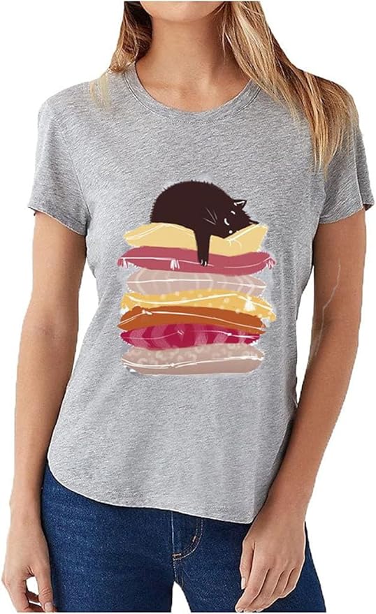 Womens Vintage Graphic Tee Shirt Cat Print Short Sleeve Loose Tunic Tops Gothic Oversized Punk Baggy Shirts