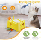 3-in-1 Automatic Cheese-Shaped Interactive Cat Toy – Flying Bird, 6-Hole Mole & Rotating Feather | USB Rechargeable Electronic Feather Toy for Indoor Adult Cats & Kittens, Relieves Boredom