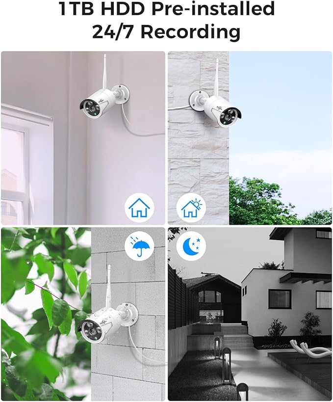 Hiseeu [24/7 Recording] Home Security Camera System, No Subscription, 4K NVR with 3MP Corded Plug-in Powered Outdoor Bullet Cameras, 2.4G/5G Wireless WiFi Connection, 1TB HDD, Night Vision, IP65
