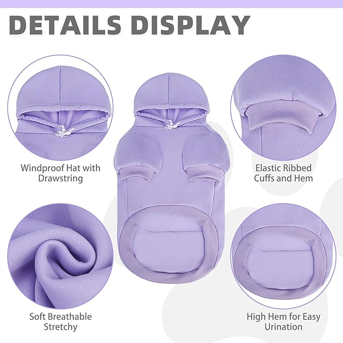 KOOLTAIL Basic Dog Hoodie - Soft & Warm Dog Hoodie Sweater with Leash Hole and Pocket, Pet Winter Coat, Cold Weather Clothes Sweatshirt for Small Medium Large Dogs Puppy Cat Boys Girls Lavender M