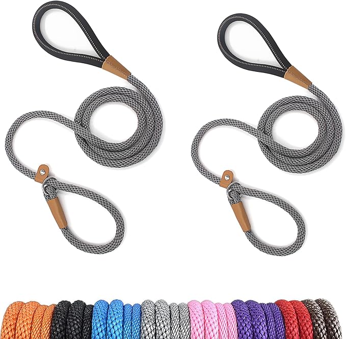 lynxking 6 FT Dog Leash Slip Lead 2 Pack Strong Heavy Duty Braided Dog Training Leash No Pull Training Lead Leashes for Medium Large and Small Dogs