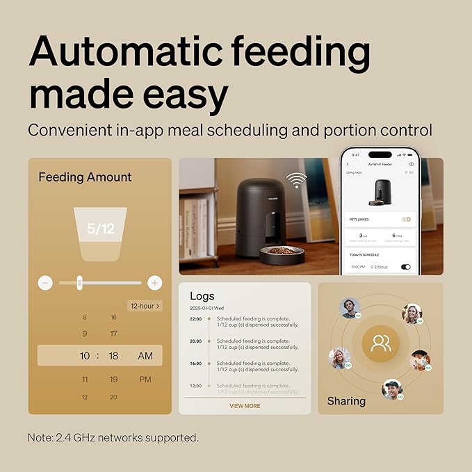 PETLIBRO Automatic Cat Feeder, Wi-Fi Rechargeable Cats Food Dispenser Battery-Operated with 30-Day Life, AIR 2.4G Wi-Fi Timed Pet Feeder for Cats & Dogs, 2L Auto Cat Feeder, Black