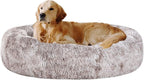 Coohom Oval Calming Donut Cuddler Dog Bed,Shag Faux Fur Cat Bed Washable Round Pillow Pet Bed(30"/36"/43") for Medium Dogs (XL(36"x27"x7"),Light Brown)
