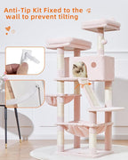 Taoqimiao Cat Tree 57.5-Inch, Cat Tower for Indoor Cats Large Adult, Extra Large Cat Condo, 8 Sisal Scratching Posts, Metal Frame Cozy Hammock, Durable Scratch Board, 2 Top Perches, Jelly Pink MS026P