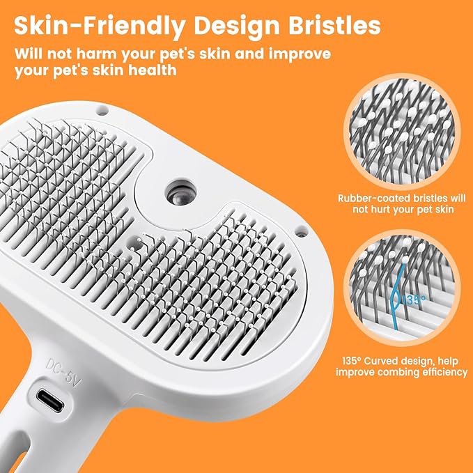 3 in 1 Cat Steam Brush, Pet Steam Brush for Cat Dog Long Short Haired, Pet Spray Hair Removal Comb for Small Animals Shedding & Grooming, Water Mist Spray Brushes with Release Button(White)