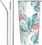 Flamingo Tumbler with Lid and Straw, 20 Oz Stainless Cup Steel Insulated Water Bottle Travel Coffee Mug, Flamingo Gifts for Women