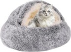 Round Hooded Cat Bed & Dog Bed with Cover Cave, Dog Bed for Small Dogs, Faux Fur Cuddler Round Coved Cat Bed Self Warming Donut Dog Bed Fits up to 5 lbs Pets (Gray, 16inch x 16inch)