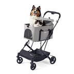 ibiyaya Essential – Travois Tri-Fold Pet Travel System for Medium Dogs, Cats, and More, 3 in 1 Dog Stroller with Detachable Carrier, XL Cabin (Taupe Gray)