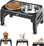 Elevated Dog Bowls for Small Medium Dogs, 3 Height Adjustable Raised Stand with 2 Thick 6" Stainless Steel Food Bowls, Non-Slip Feeder Adjusts to 2.75", 6", 7.5", Black