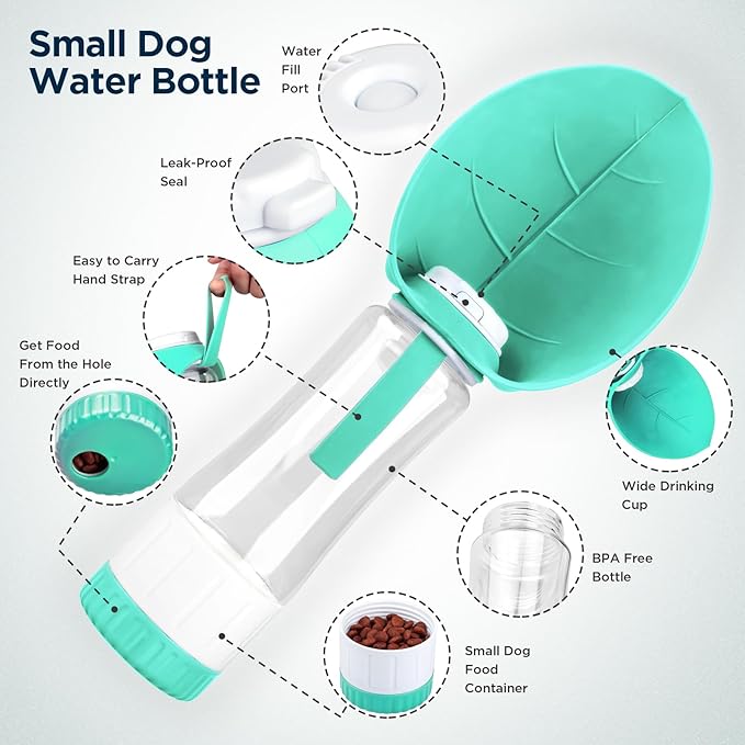 Dog Water Bottle, Pet Water Bottle with Food Container and Drinking Feeder, Leak Proof, BPA-Free, Portable Foldable Puppy Water Cup Dispenser for Outdoor Walking, Travel, Large Light Blue
