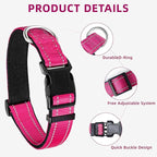 Reflective Dog Collar, Soft Neoprene Padded Nylon Pet Collar with Quick-Release Buckle, Adjustable for Mediunm Dogs,Hotpink,M, 3/4" Width