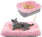 SCENEREAL Self Warming Cat Bed, Heated Cat Bed Mat for Cats Small Dogs, 2 in 1 Soft Plush, Washable Pet Pad for Indoor Outdoor Kitten Puppy, Pink 28" x 24"