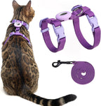 Cat Harness and Leash Set with Airtag Holder for Walking & Travelling, Escape Proof Cat Harness for Small Medium Large Kitten, Adjustable Lightweight Soft Cat Vests (Purple)