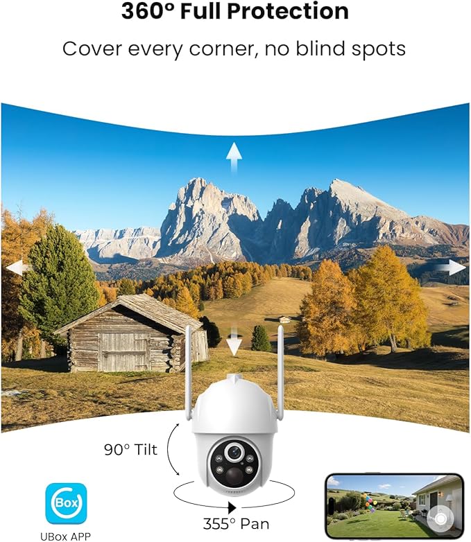 4G LTE Cellular Security Camera Wireless Outdoor with 3-Year Unlimited Data SIM Card, 2K Solar Camera, No WiFi Security Camera, Color Night Vision, 360° Viewing, PIR Motion Sensor, 2-Way Talk
