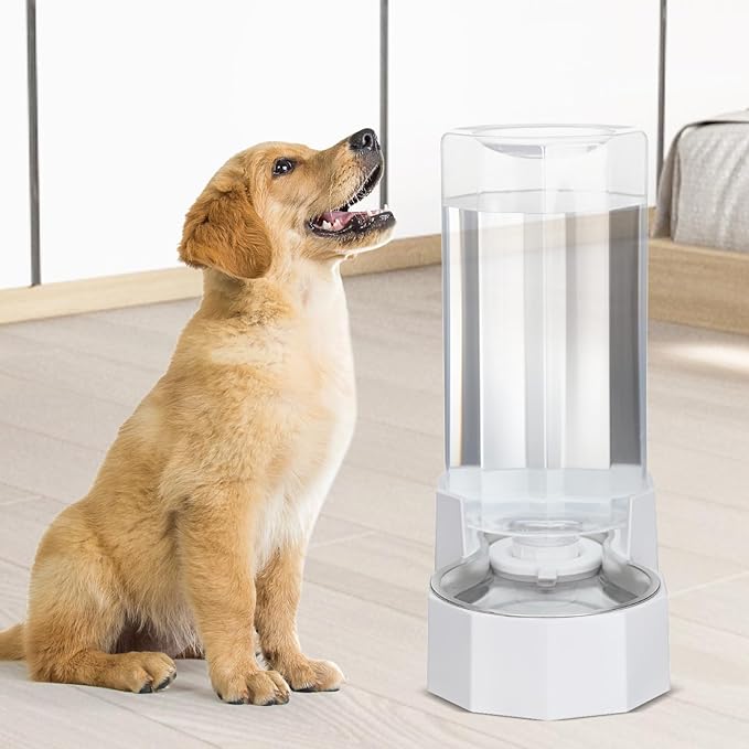 Sfozstra Large Dog Water Dispenser: 9L Automatic White Water Feeder with Stainless Steel Bowl - with Filter - Gravity Design for Multiple Pets Indoor/Outdoor