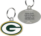 NFL Green Bay Packers Engraving Pet ID Tags in 32 Team Logo Shapes Personalized Dog Tags and Cat Tags with 3 Lines of Customizable Text for Tracking & Safety. Stainless Steel Pet ID Tracking Tags