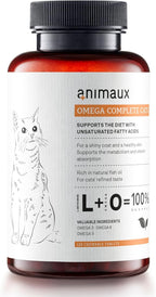 animaux - Omega Complete for Cats Fish Oil Tablets, Omega 3,6 & 9 Fatty acids to Support Metabolism, Bone Structure, Barf Supplement, Salmon Oil for Skin & Coat, 120 chewable Tablets, 120 Days Supply