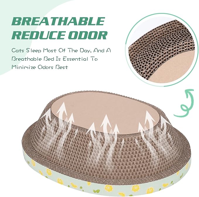 Oval Cardboard Cat Scratcher Bed Lounger Couch for Indoor Cats, Corrugated Cat Scratching Pad Box Durable, Cat Scratch Lounge Furniture Protection (17.32 Inch)