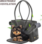 Minsong Fashion Pet Carrier Purse for Small Cat and Dog, Luxury Pu Soft-Sided Tote Bag with Large Pockets for Dogs and Puppies (Black, 13.6" L x 6" W x 10.0" H)
