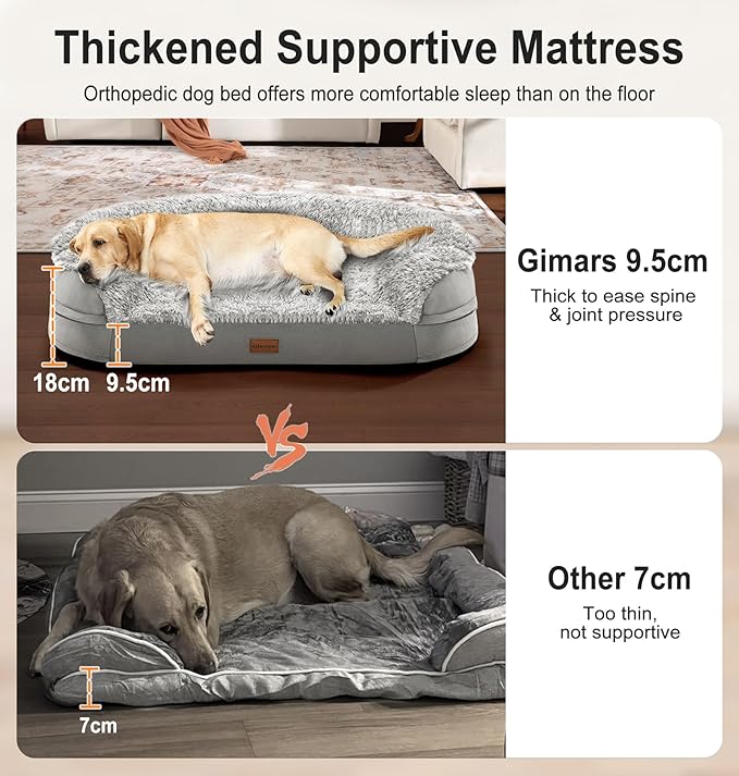 Gimars 3.7in Ultra Thick Orthopedic Dog Beds for Large Dogs,Soft Egg Foam Dog Sofa Bed, 28D Crate Foam Washable Cover, Waterproof Lining Supportive Half-Round for Aging Dogs 41.3x32.6x7.7in