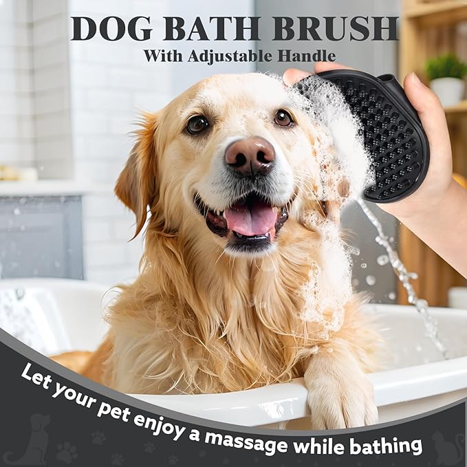 3PCS Dog Grooming Kit - Deshedding Dog Brush, Self Cleaning Slicker Brush, Bath Brush and Comb, Suitable for Hair Removal and Bathing of Dogs & Cats (white Black)
