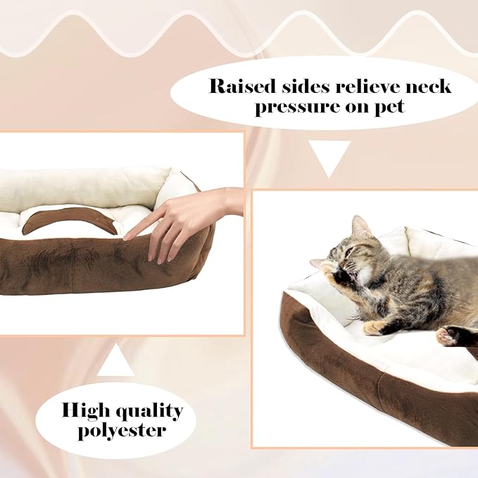Dog Beds for Small Dogs,Rectangle Cat Beds for Indoor Cats,20"x15"x6" Washable Pet Bed with Side and Anti-Slip Bottom for Medium Dog,Kitten(Beige)
