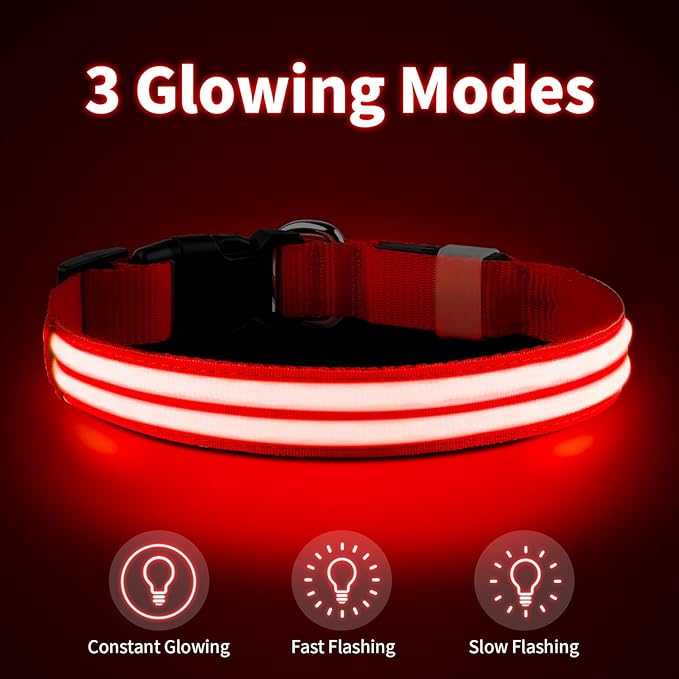 PcEoTllar Lighted Dog Collars for Night, Light Up Dog Collar Rechargeable Water-Resistant Flashing LED Dog Collars Safety Glow in The Dark Dog Collars Light for Large Small Medium Dogs