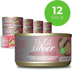 Tiki Cat Silver Comfort Mousse + Shreds, Chicken, Salmon & Chicken Liver Recipe, Immune System Support Formulated for Older Cats Aged 11+, Senior Wet Cat Food, 2.4 oz Cans (Pack of 12)