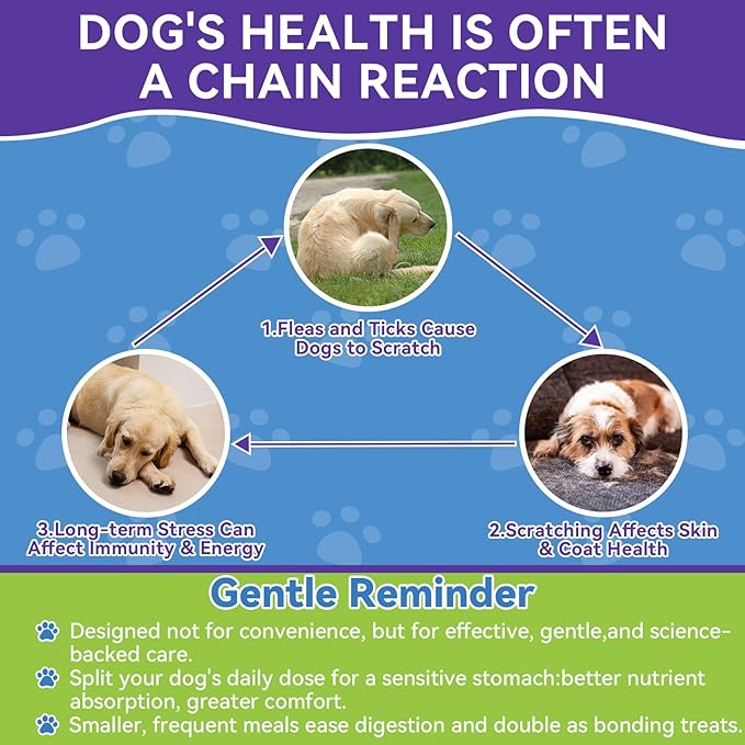 Flea and Tick Prevention for Dogs, Dog Flea Treatment with Skin & Coat Support 500 Crunchy & Krill Chews Dog Flea and Tick Treatment Chewable for Immunity & Energy for All Breeds & Ages Chicken Flavor