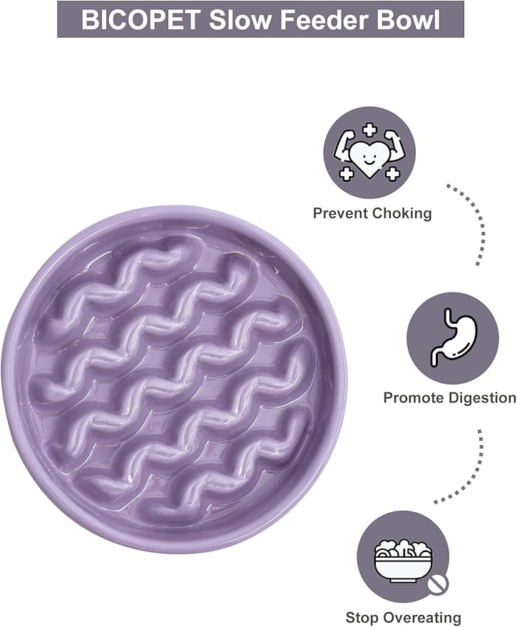 Ceramic Maze Dog Slow Feeder with Non-Slip Silicone Rim – Heavy-Duty Stoneware Bowl with Puzzle Pattern for Bloating & Obesity Prevention (Purple-S)